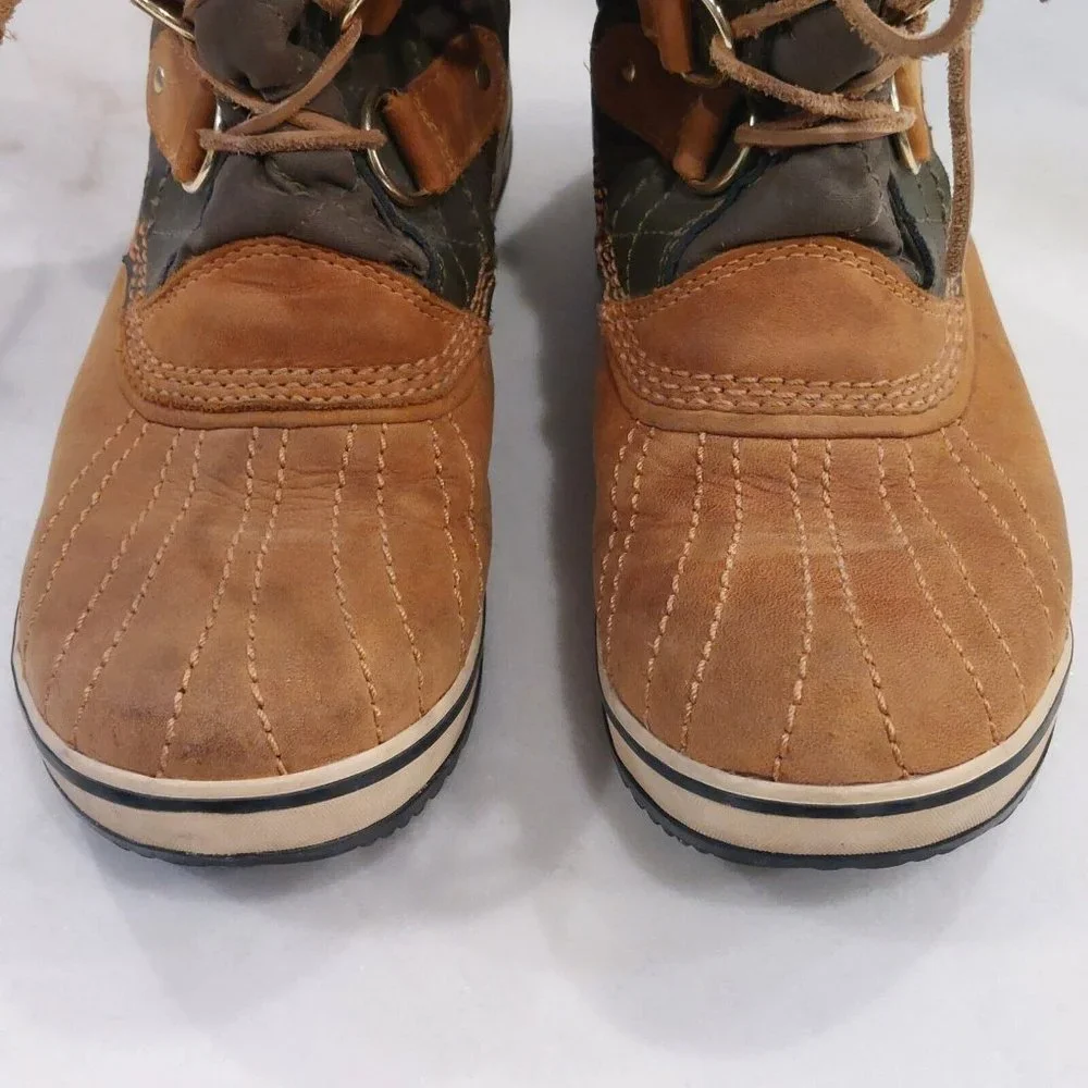 Sorel Tofino‎ Lace Up Faux Fur Lined Waterproof Leather Boots Tan Womens Sz 8 M